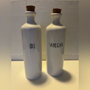 Homestead Living White Ceramic Oil and Vinegar Bottles Set